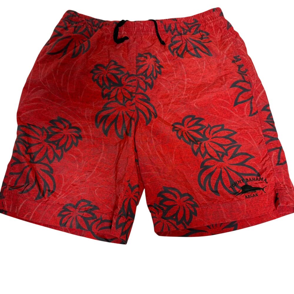 Tommy Bahama Red and Black Tropical Swim Trunks